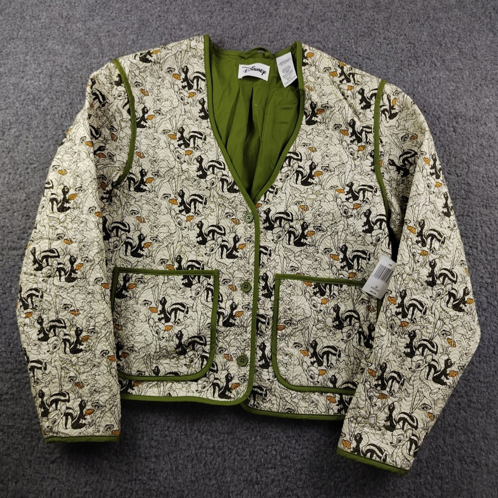 Disney Parks Bambi Quilted Jacket Green White Green Womens Medium NWT